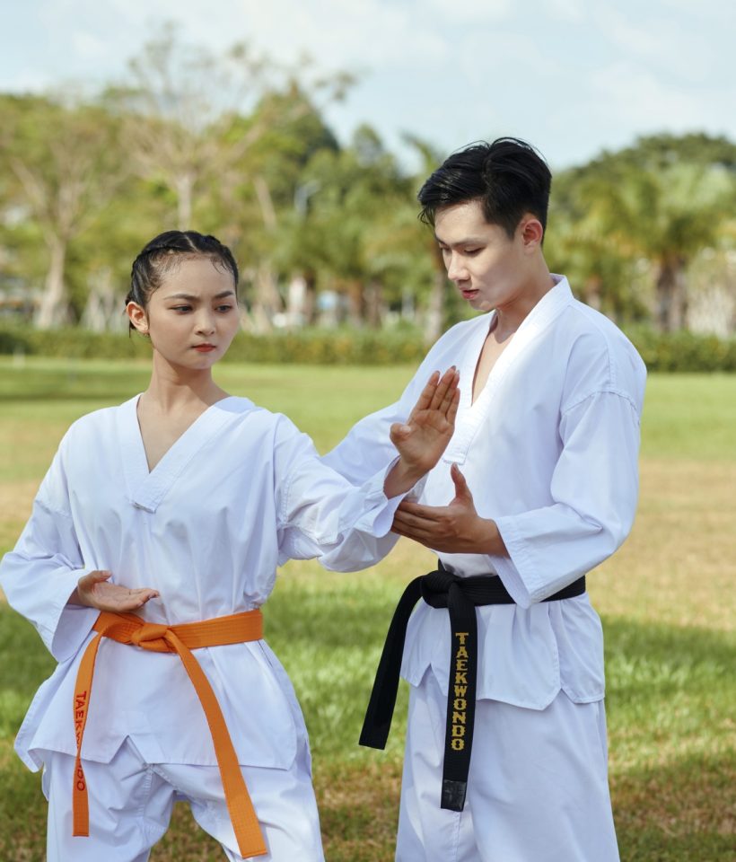 Taekwondo Instructor Teaching Athlete