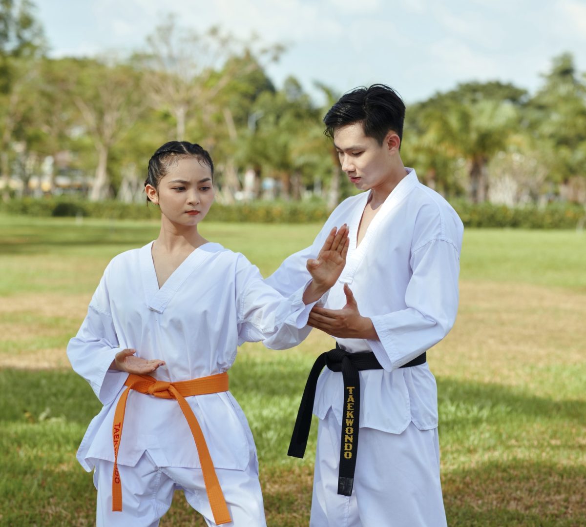 Taekwondo Instructor Teaching Athlete